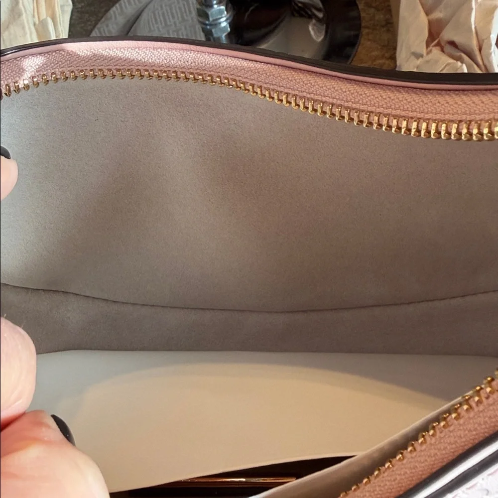 Tory Burch T Monogram Leather Crescent Bag - Blush - Picture 6 of 11